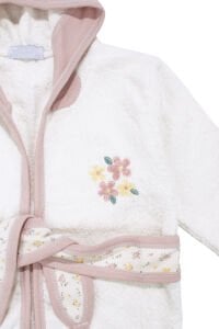 Kız Bebek Beyaz Pembe Çiçek Nakışlı Havlu Bornoz Set