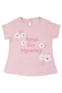Kız Bebek Ekru Pembe Hugs For Mommy Çiçek Baskılı Şortl 2'li Takım