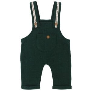 Erkek Bebek Beyaz Yeşil Waffle Salopetli 2'li Takım