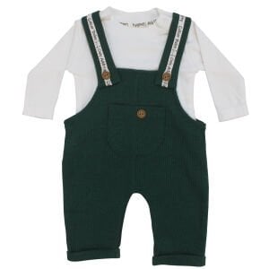 Erkek Bebek Beyaz Yeşil Waffle Salopetli İkili Takım
