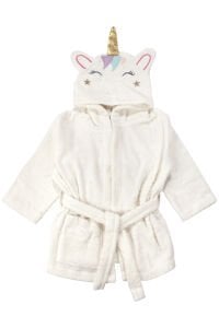 Kız Çocuk Ekru Renkli Unicorn Kapüşonlu Bornoz