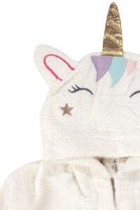 Kız Çocuk Ekru Renkli Unicorn Kapüşonlu Bornoz