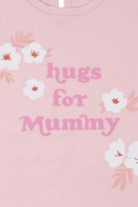 Kız Bebek Ekru Pembe Hugs For Mommy Çiçek Baskılı Şortl 2'li Takım