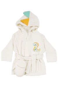 Erkek Bebek Ekru Dinazor Desenli Bornoz Set 0-6 Ay