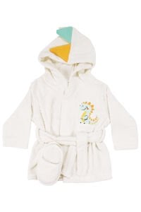 Erkek Bebek Ekru Dinazor Desenli Bornoz Set 0-6 Ay