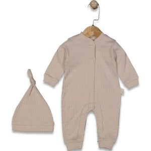 Unisex Bej Fitilli Düğümlü Bereli Çıtçıtlı Tulum