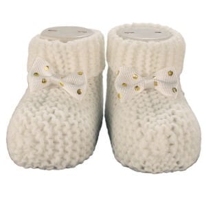 Unisex Ekru Puanlı Fiyonklu Triko Patik 0-6 Ay