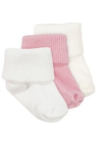 Kız Bebek Beyaz Ekru Pembe 3'lü Çorap Set 0-6 Ay