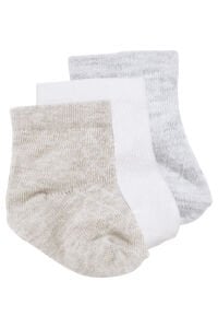 Erkek Bebek Bej Beyaz Gri 3'lü Çorap Set 0-6 Ay