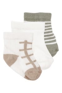 Erkek Bebek Kahve Ekru Yeşil Çizgili 3'lü Çorap Set 0-6