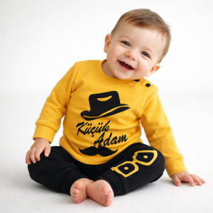 Küçük Adam Sarı Siyah 2 li Erkek Bebek Takım