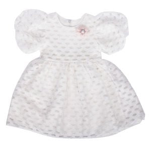 Kız Çocuk Ekru Tüllü Benekli Yaka Çicekli Elbise