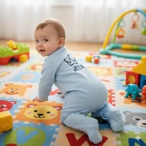 Erkek Bebek Mavi Laci Nakışlı İsimli İsme Özel Tulum