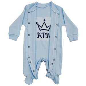 Erkek Bebek Mavi Laci Nakışlı İsimli İsme Özel Tulum