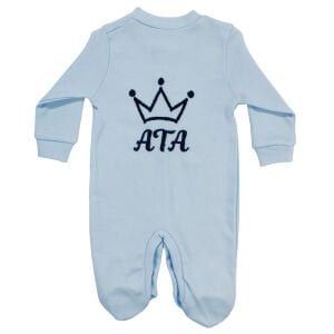 Erkek Bebek Mavi Laci Nakışlı İsimli İsme Özel Tulum