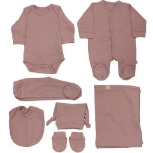 Unisex Pembe Tulumlu Battaniyeli 7 Parça Hastane Çıkış Seti