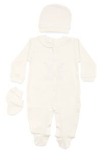 Erkek Bebek Ekru Mavi Nakışlı İsimli İsme Özel Tulum