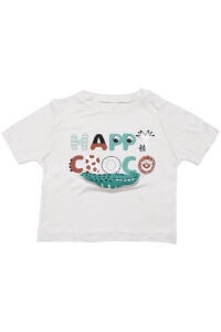 Erkek Bebek Ekru Siyah Happy Timsahlı Şortlu 2'li Takım