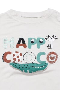 Erkek Bebek Ekru Siyah Happy Timsahlı Şortlu 2'li Takım