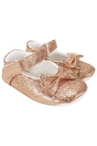 Kız Bebek Rose Pudra Parlak Fiyonklu Babet Ayakkabı
