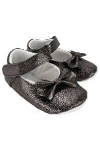 Kız Bebek Siyah Gri Pudra Parlak Fiyonklu Babet Ayakkabı