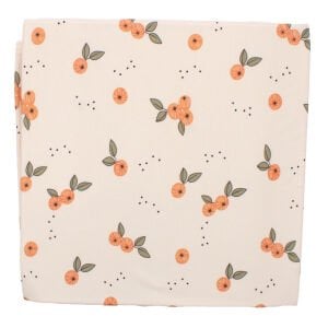 Unisex Ekru Turuncu Mandalina Desenli Pamuklu Penye Battaniye 85x80 cm