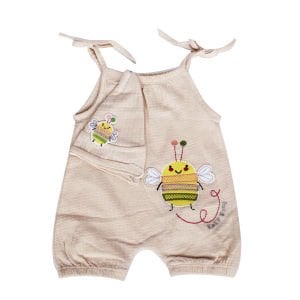 Kız Bebek Bej Arı Nakışlı Bereli Şort Tulum