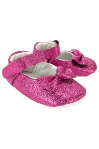 Kız Bebek Fuşya Pudra Parlak Fiyonklu Babet Ayakkabı