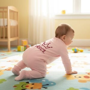 Kız Bebek Pembe Mor Taç Nakışlı İsimli İsme Özel Tulum