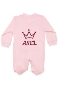 Kız Bebek Pembe Mor Taç Nakışlı İsimli İsme Özel Tulum