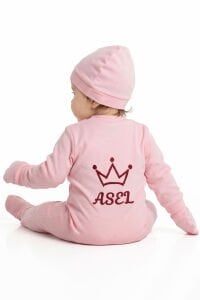 Kız Bebek Pembe Mor Taç Nakışlı İsimli İsme Özel Tulum