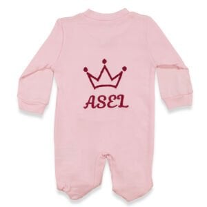 Kız Bebek Pembe Mor Taç Nakışlı İsimli İsme Özel Tulum
