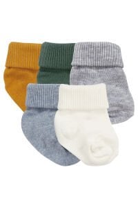 Erkek Bebek Ekru Mavi Sarı Gri Yeşil 5'li Çorap Set 0-6 Ay