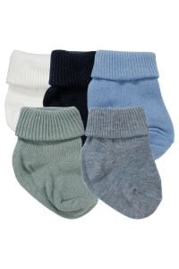 Erkek Bebek Beyaz Laci Mavi Yeşil 5'li Çorap Set 0-6 Ay