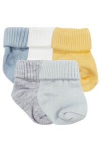 Erkek Bebek Mavi Beyaz Sarı Gri 5'li Çorap Set 0-6 Ay