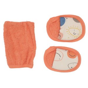 Erkek Çocuk Turuncu Ops Yazılı Güneşli Desenli 5 Parça Havlu Bornoz Set