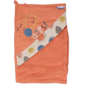 Erkek Çocuk Turuncu Ops Yazılı Güneşli Desenli 5 Parça Havlu Bornoz Set