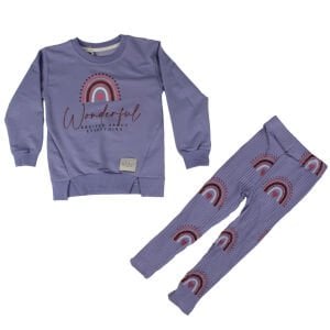 Kız Çocuk Mor Wonderful Yazılı Gökkuşağı Fitilli Taytlı 2'li Takım