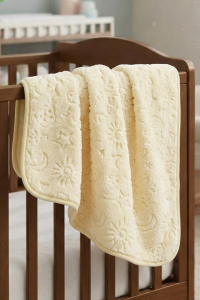 Unisex Sarı Karışık Desen Kabartmalı Kalın Peluş Battaniye 100x120cm