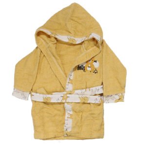 Kız Çocuk Sarı Tavşan Nakışlı Desenli 5 Parça Havlu Bornoz Set