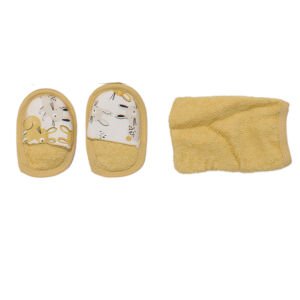 Kız Çocuk Sarı Tavşan Nakışlı Desenli 5 Parça Havlu Bornoz Set