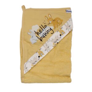 Kız Çocuk Sarı Tavşan Nakışlı Desenli 5 Parça Havlu Bornoz Set