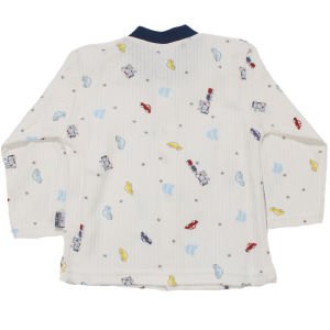 Erkek Bebek Beyaz Laci Yakalı Renkli Araba Desenli Pijama Takımı