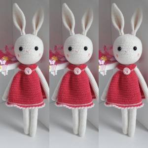 Organik Özel Üretim Kız Örgü Amigurumi Oyuncak Bebek Turuncu Tavşan