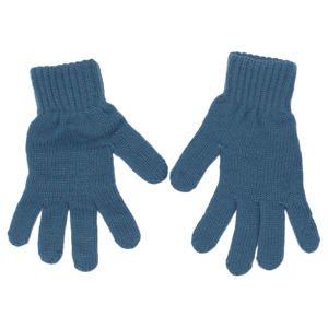 Erkek Çocuk Mavi Gri Şeritli Triko Eldiven Atkı Bere Set 4-8 Yaş