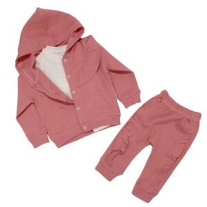 Kız Bebek Pembe Fırfırlı Hırkalı Badili 3 Lü Takım