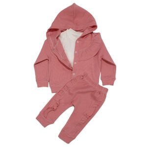 Kız Bebek Pembe Fırfırlı Hırkalı Badili 3 Lü Takım