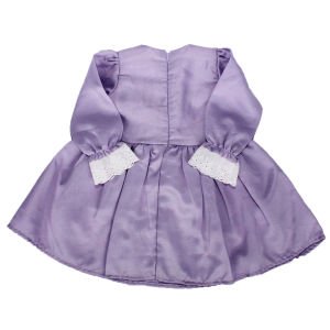 Kız Çocuk Lila Ekru Fırfırlı Cupcake Nakışlı Uzun Kollu Elbise