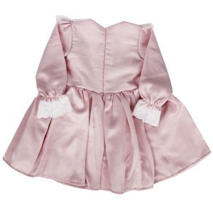 Kız Çocuk Pudra Ekru Fırfırlı Cupcake Nakışlı Uzun Kollu Elbise