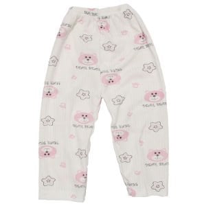 Kız Çocuk Beyaz Pembe Yıldızlı Ayılı Desenli 2'li Pijama Takımı